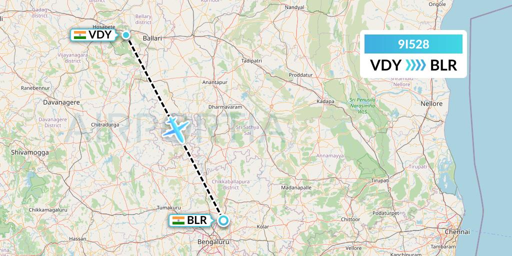 9I528 Air India Regional Flight Map: Toranagallu to Bangalore