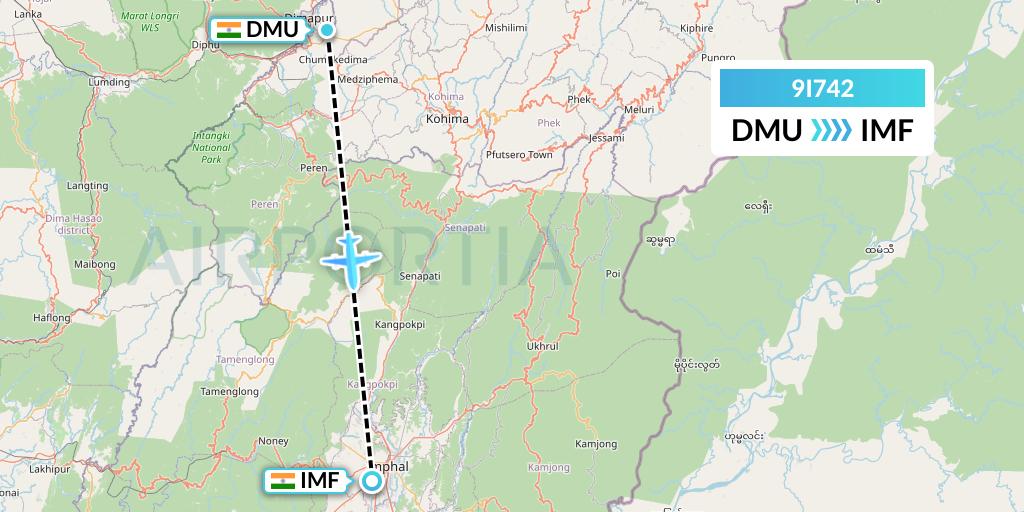 9I742 Air India Regional Flight Map: Dimapur to Imphal