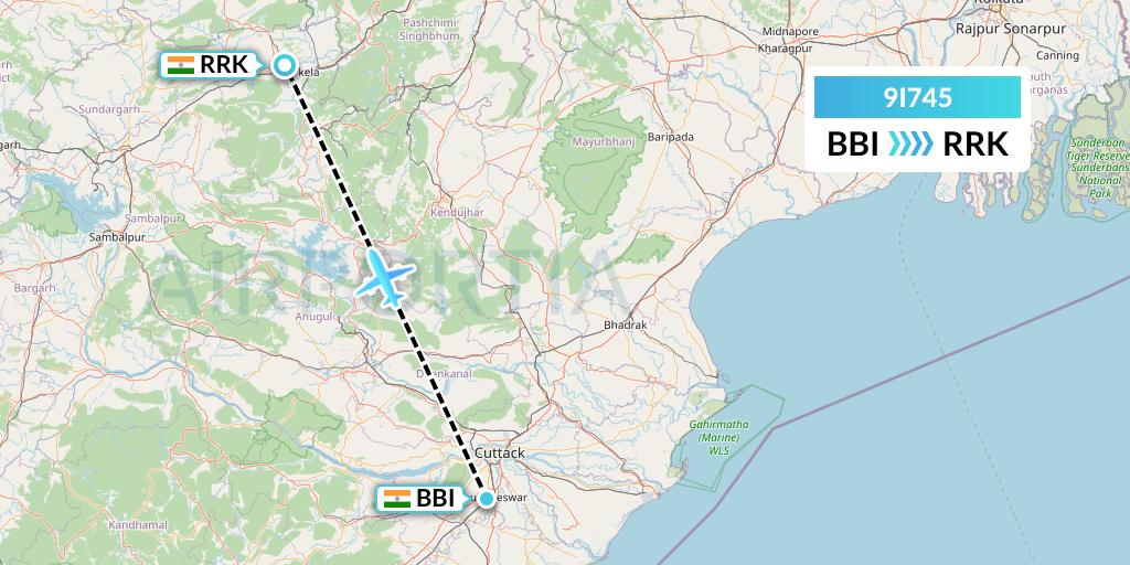 9I745 Air India Regional Flight Map: Bhubaneswar to India