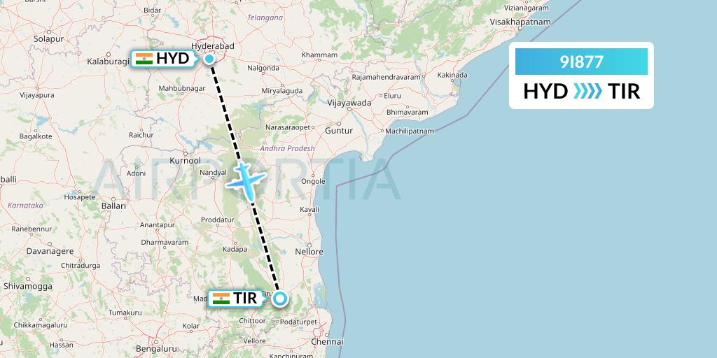 9I877 Air India Regional Flight Map: Hyderabad to Tirupati