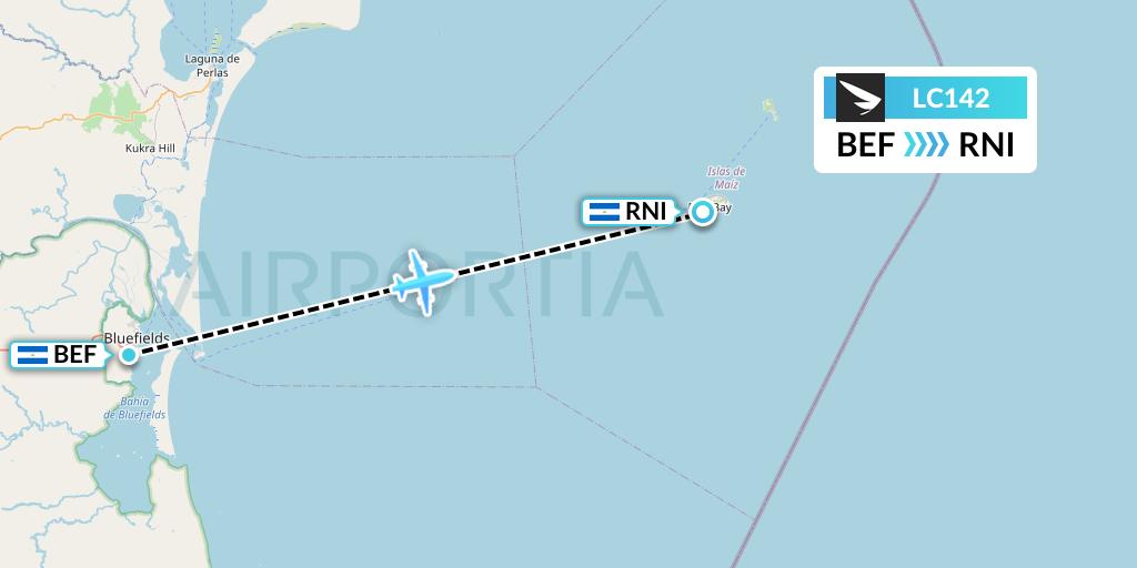 LC142 Skyway Flight Map: Bluefileds to Corn Island