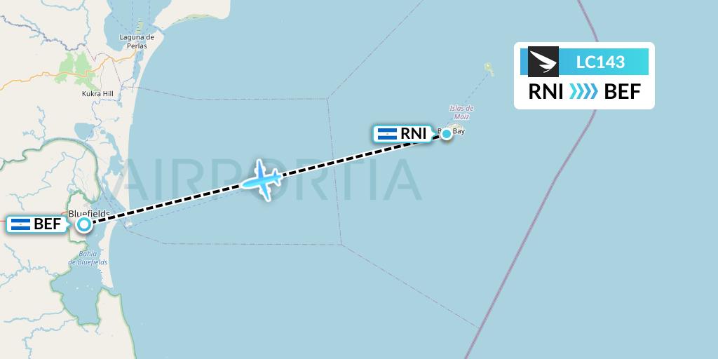 LC143 Skyway Flight Map: Corn Island to Bluefileds
