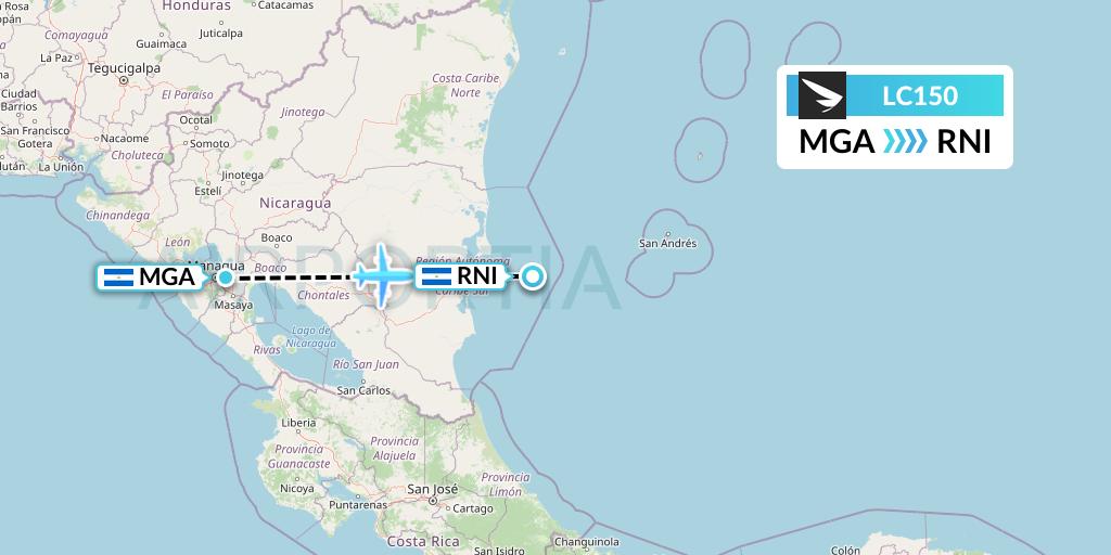 LC150 Skyway Flight Map: Managua to Corn Island