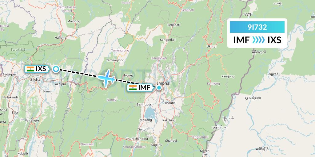 9I732 Air India Regional Flight Map: Imphal to Silchar