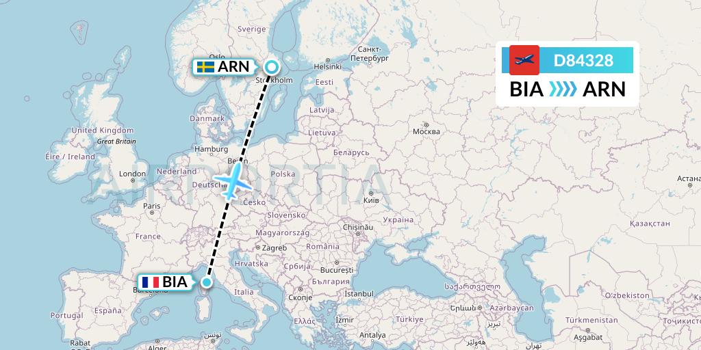 D84328 Norwegian Air International Flight Map: Bastia to Stockholm