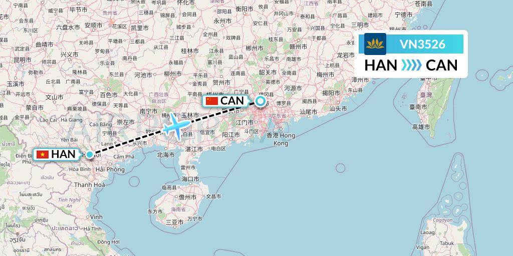 VN3526 Vietnam Airlines Flight Map: Hanoi to Guangzhou