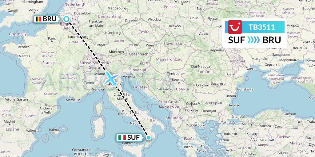 TB3511 TUI fly Belgium Flight Map: Lamezia Terme to Brussels