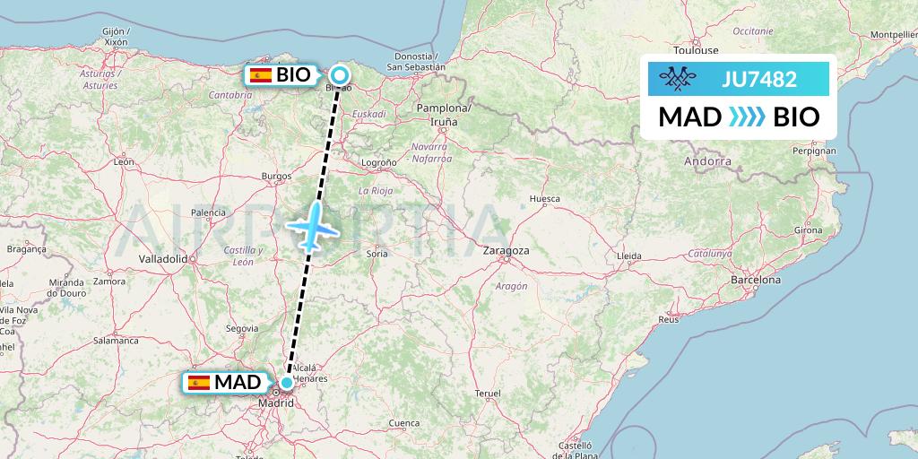 JU7482 AirSERBIA Flight Map: Madrid to Bilbao