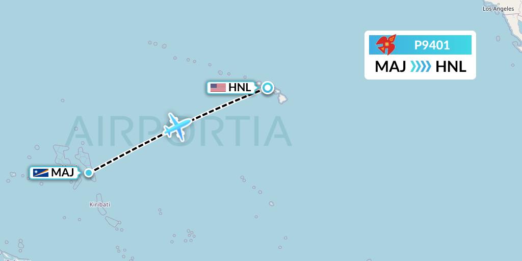 P9401 Asia Pacific Airlines Flight Map: Majuro to Honolulu
