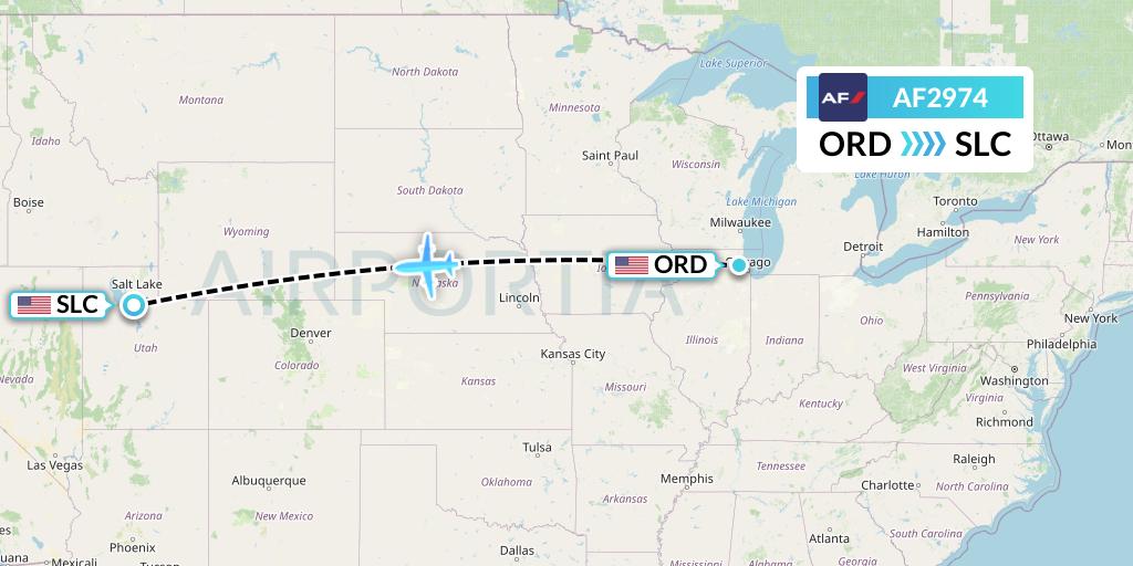 AF2974 Air France Flight Map: Chicago to Salt Lake City
