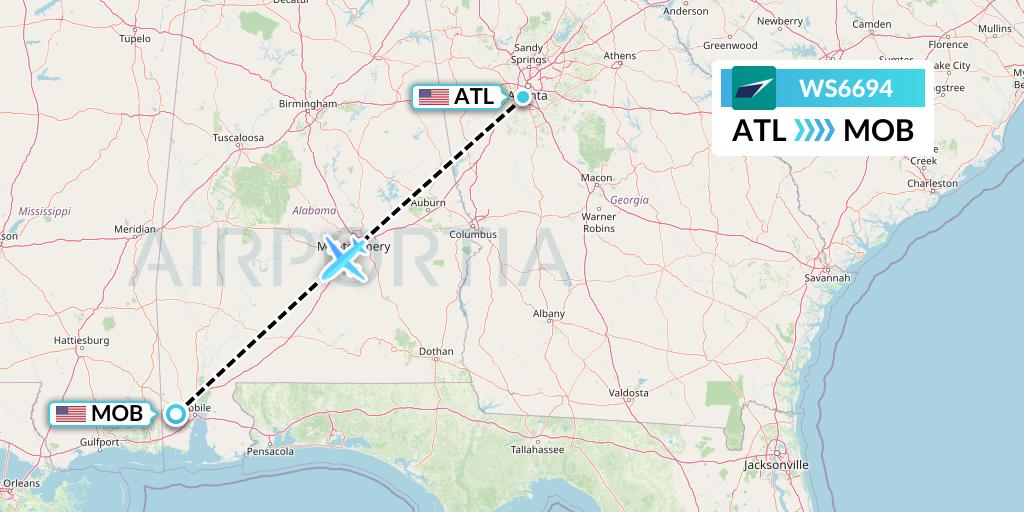 WS6694 WestJet Flight Map: Atlanta to Mobile