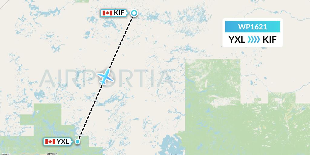 WP1621 Wasaya Airways Lp Flight Map: Sioux Lookout to Kingfisher Lake