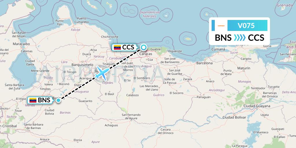V075 Conviasa Flight Map: Barinas to Caracas