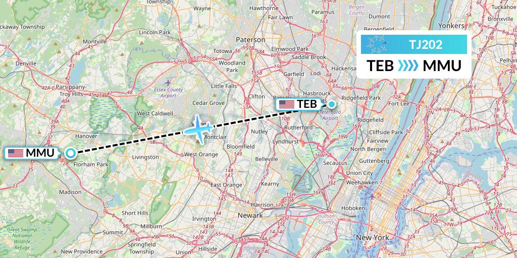 TJ202 Tradewind Aviation Flight Map: Teterboro to Morristown