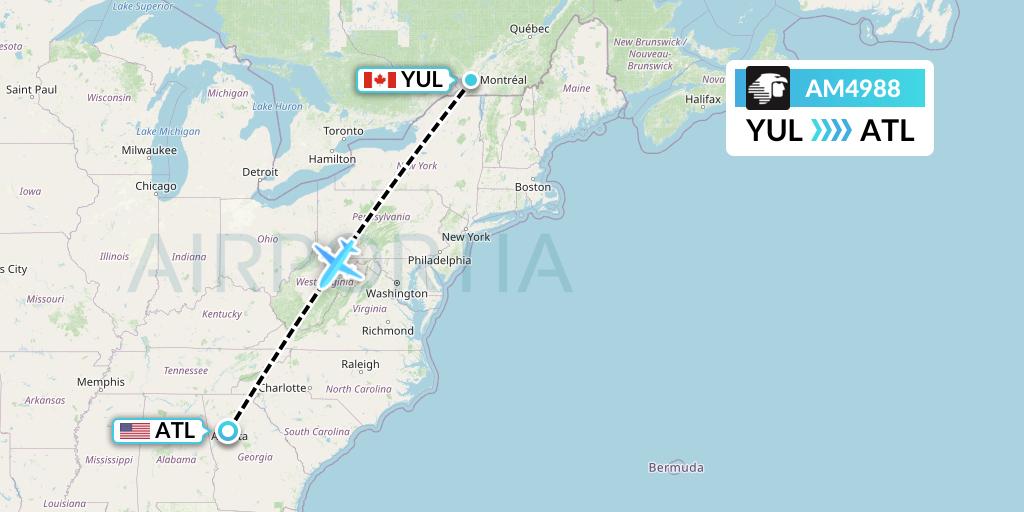 AM4988 Aeromexico Flight Map: Montreal to Atlanta