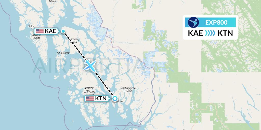 EXP800 Island Air Express Flight Map: Kake to Ketchikan