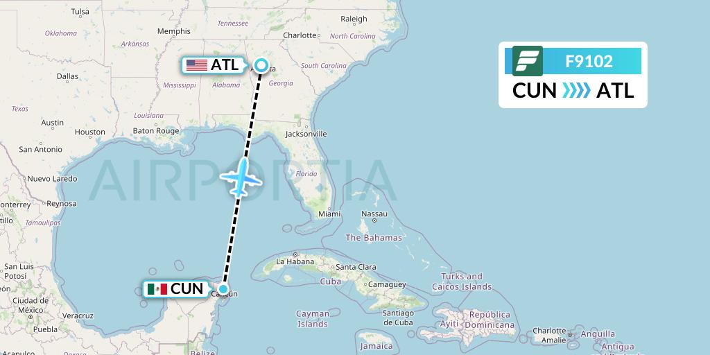 F9102 Frontier Airlines Flight Map: Cancun to Atlanta