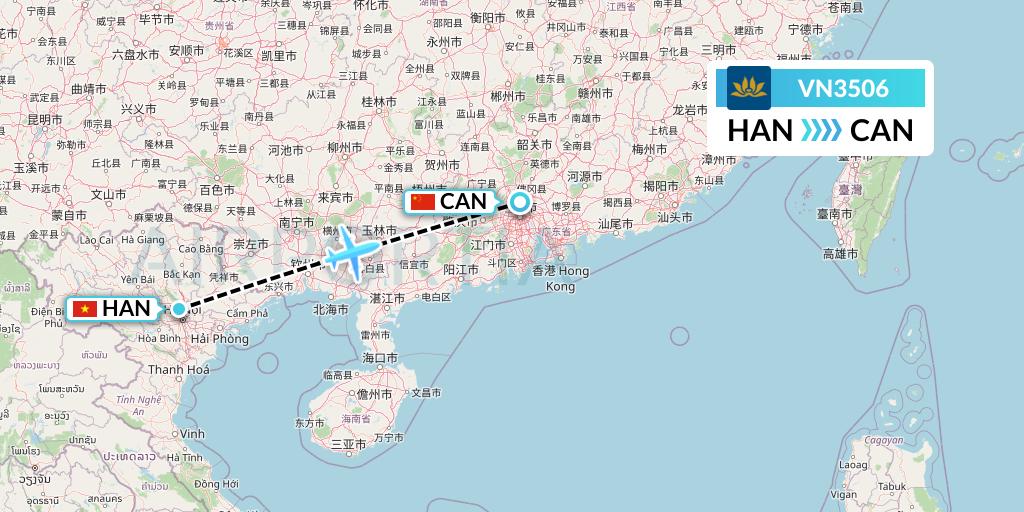 VN3506 Vietnam Airlines Flight Map: Hanoi to Guangzhou