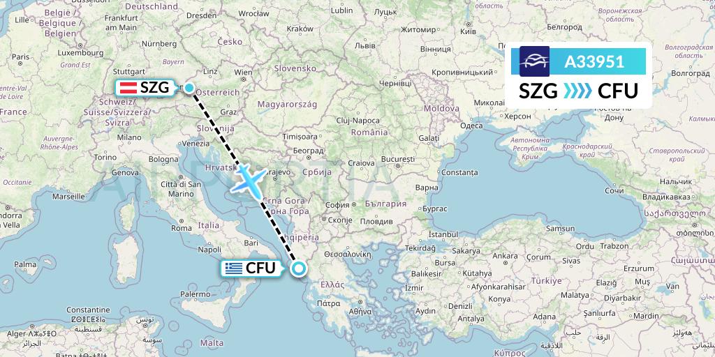 A33951 Aegean Airlines Flight Map: Salzburg to Corfu