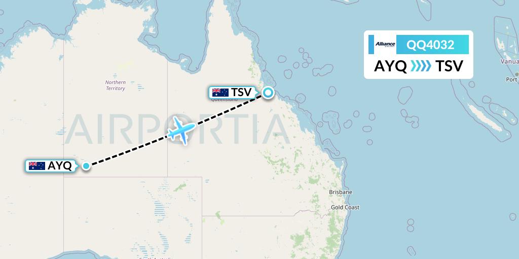 QQ4032 Alliance Airlines Flight Map: Ayers Rock to Townsville