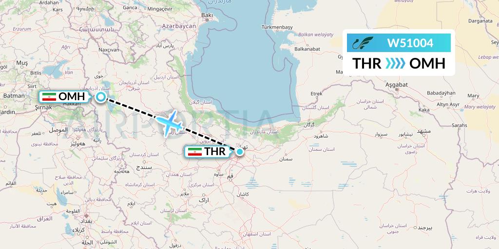 W51004 Mahan Air Flight Map: Tehran to Urmia