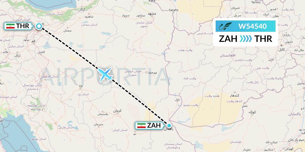 W54540 Mahan Air Flight Map: Zahedan to Tehran