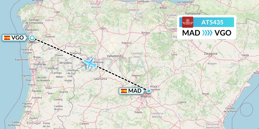 AT5435 Royal Air Maroc Flight Map: Madrid to Vigo