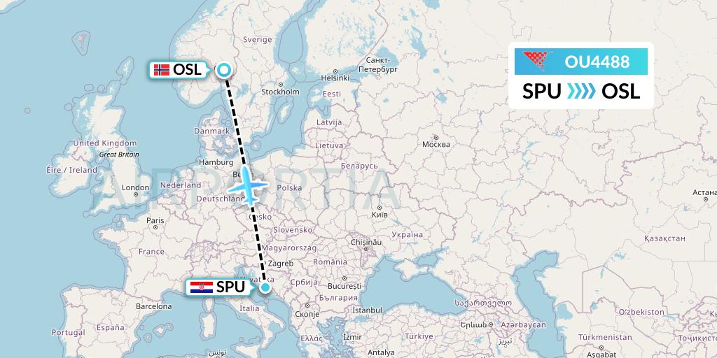 OU4488 Croatia Airlines Flight Map: Split to Oslo