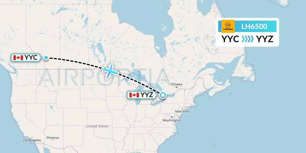 LH6500 Lufthansa Flight Map: Calgary to Toronto