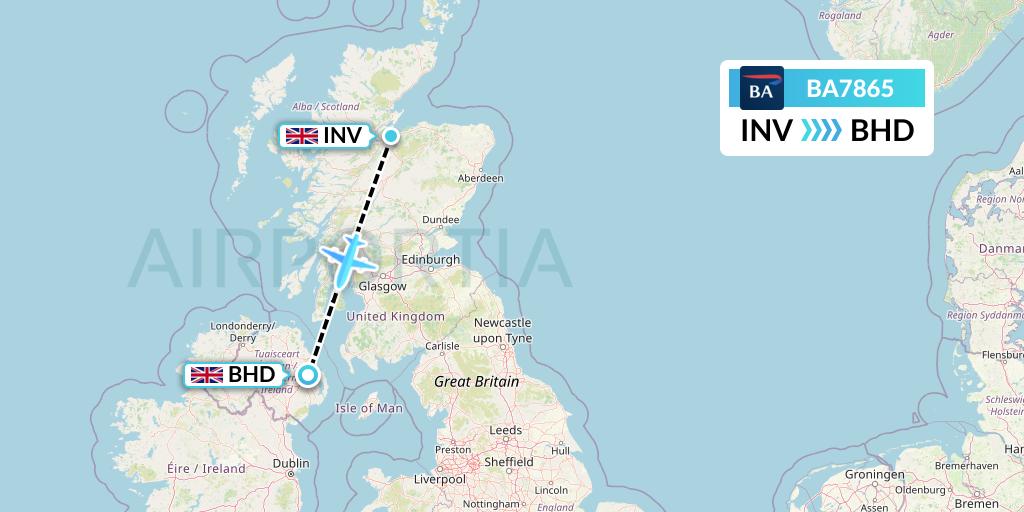 BA7865 British Airways Flight Map: Inverness to Belfast