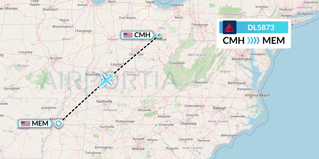 DL5873 Delta Air Lines Flight Map: Columbus to Memphis
