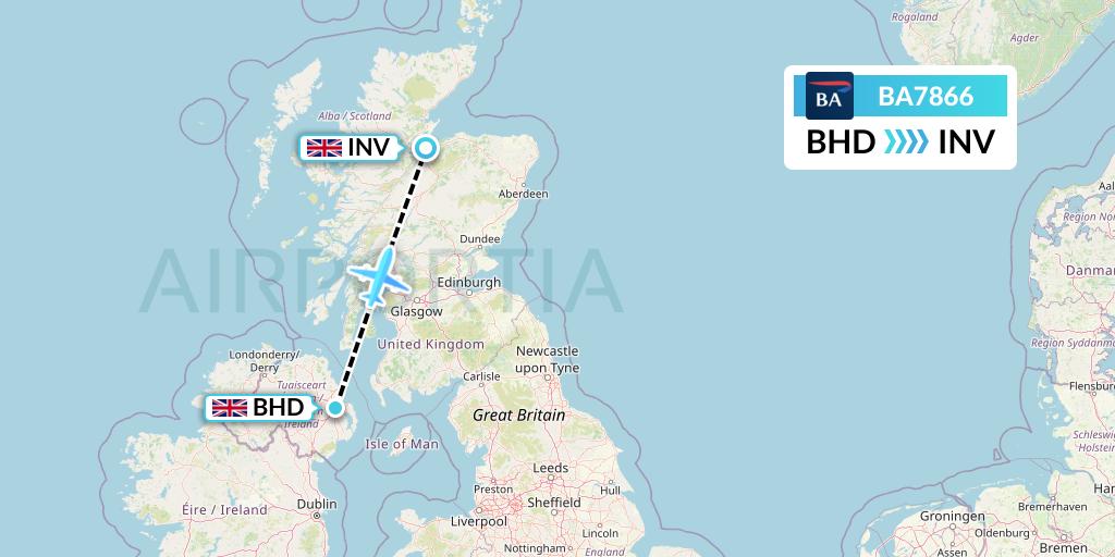 BA7866 British Airways Flight Map: Belfast to Inverness