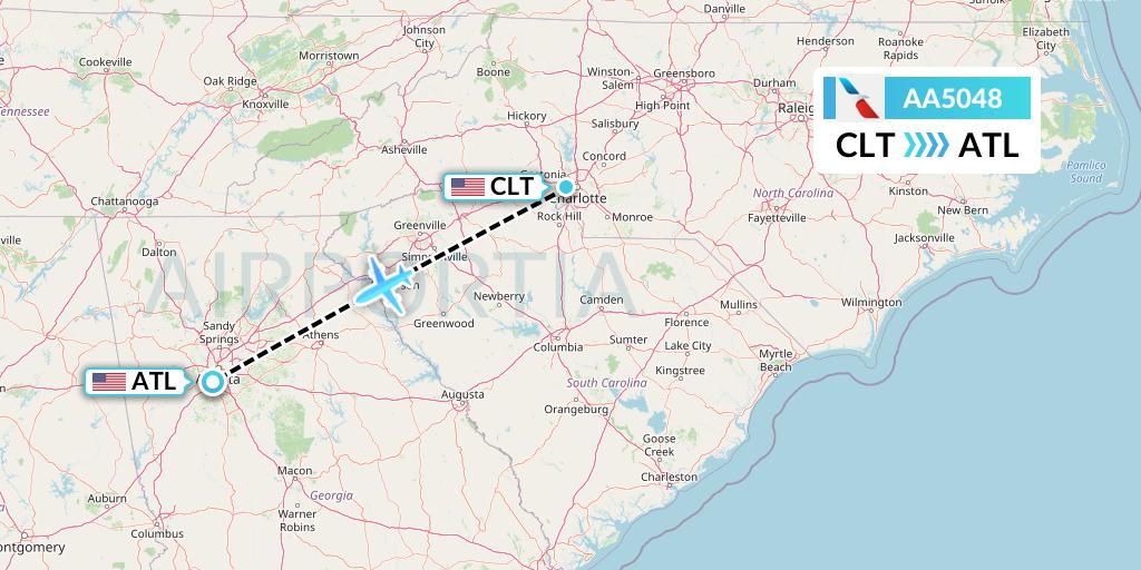 AA5048 American Airlines Flight Map: Charlotte to Atlanta