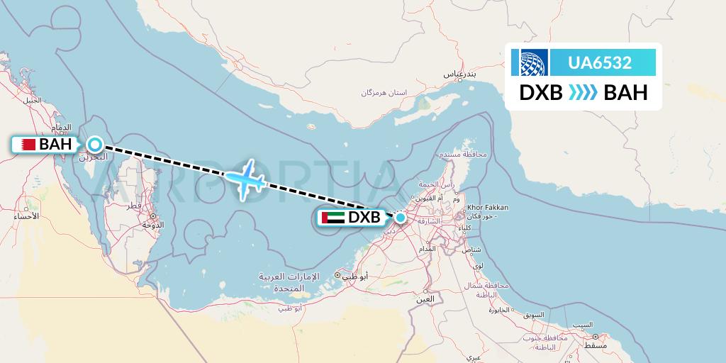 UA6532 United Airlines Flight Map: Dubai to Bahrain