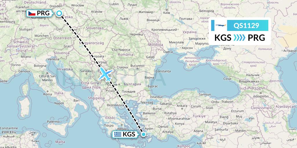 QS1129 Smartwings Flight Map: Kos to Prague