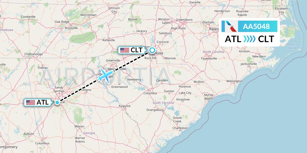 AA5048 American Airlines Flight Map: Atlanta to Charlotte