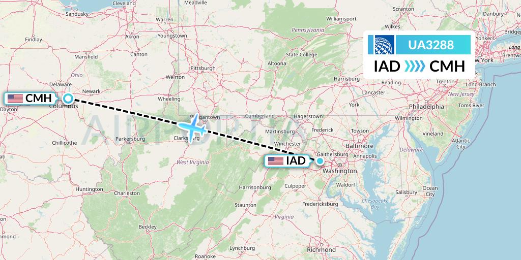 UA3288 United Airlines Flight Map: Washington to Columbus