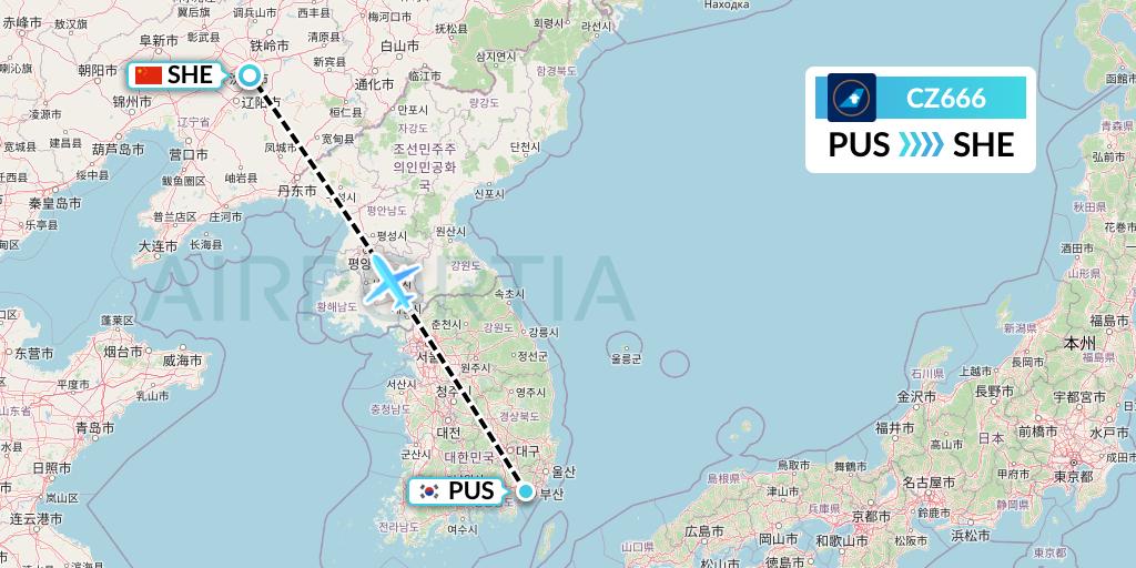 CZ666 China Southern Airlines Flight Map: Busan to Shenyang