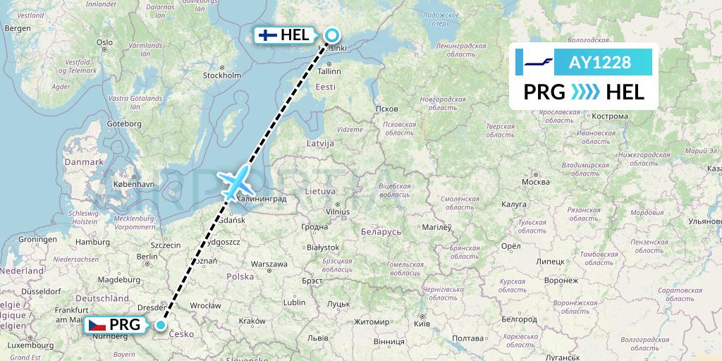 AY1228 Finnair Flight Map: Prague to Helsinki