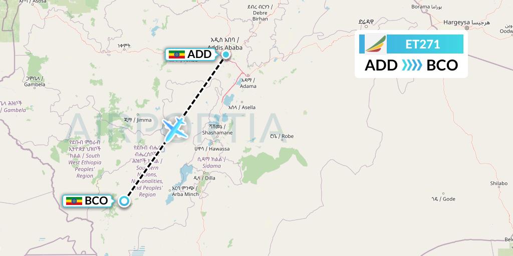 ET271 Ethiopian Airlines Flight Map: Addis Ababa to Baco