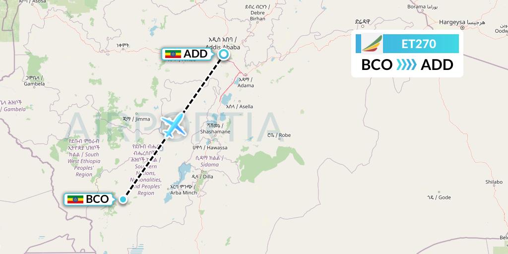 ET270 Ethiopian Airlines Flight Map: Baco to Addis Ababa