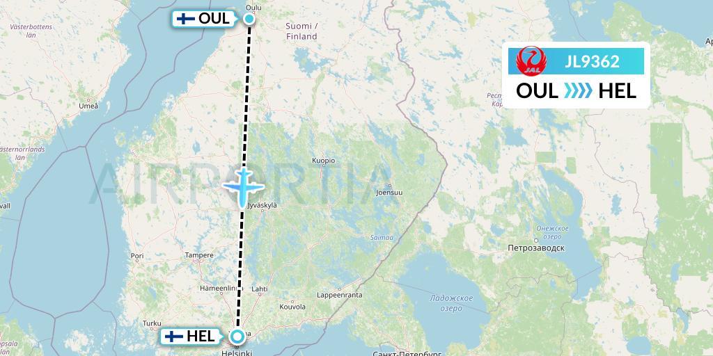 JL9362 Japan Airlines Flight Map: Oulu to Helsinki