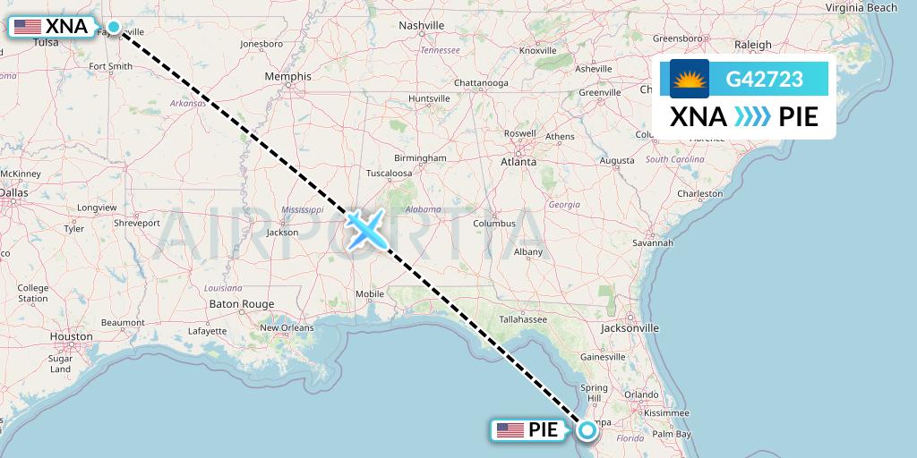 G42723 Allegiant Air Flight Map: Bentonville to St. Petersburg