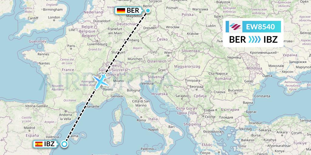 EW8540 Eurowings Flight Map: Berlin to Ibiza