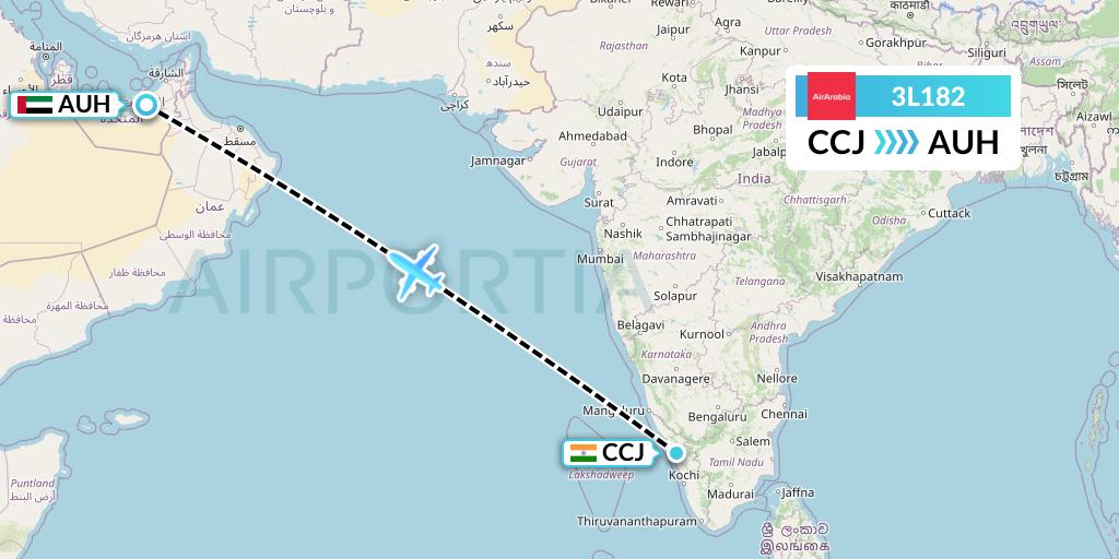 3L182 Air Arabia Abu Dhabi Flight Map: Kozhikode to Abu Dhabi