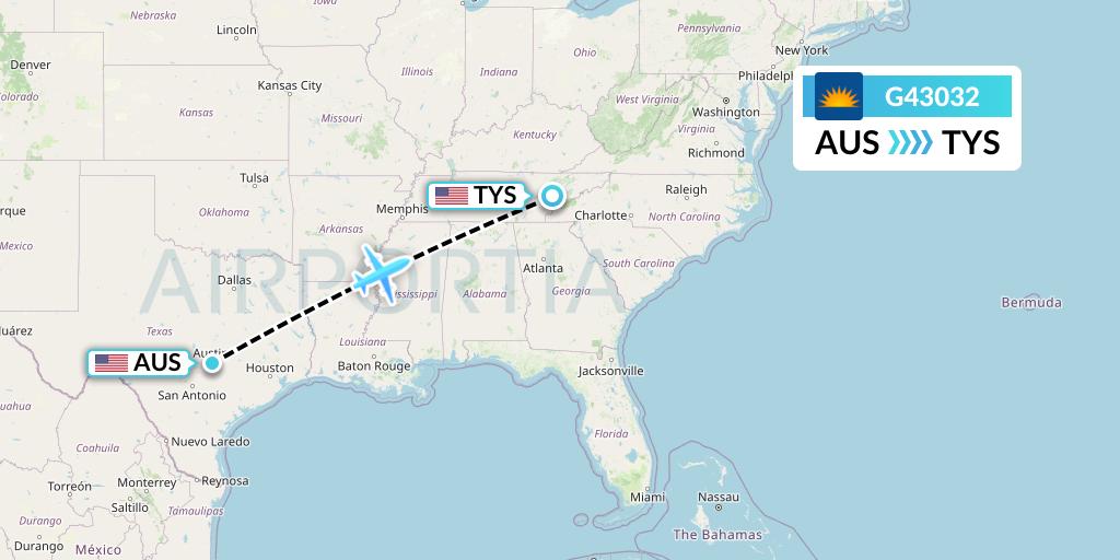 G43032 Allegiant Air Flight Map: Austin to Knoxville