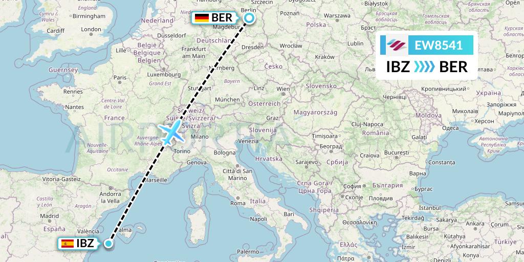 EW8541 Eurowings Flight Map: Ibiza to Berlin