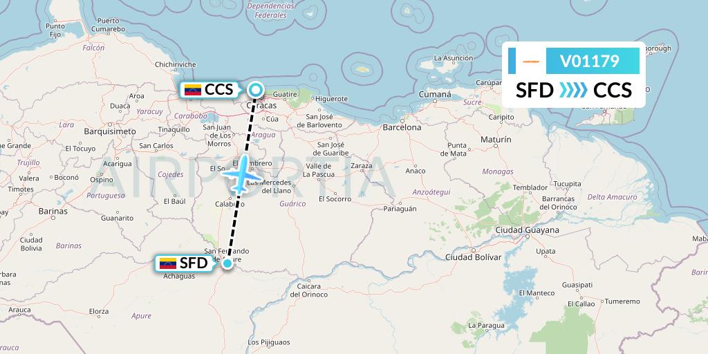 V01179 Conviasa Flight Map: Inglaterra to Caracas