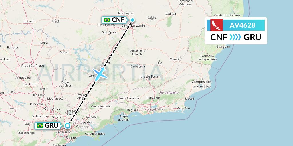 AV4628 Avianca Flight Map: Belo Horizonte to Sao Paulo