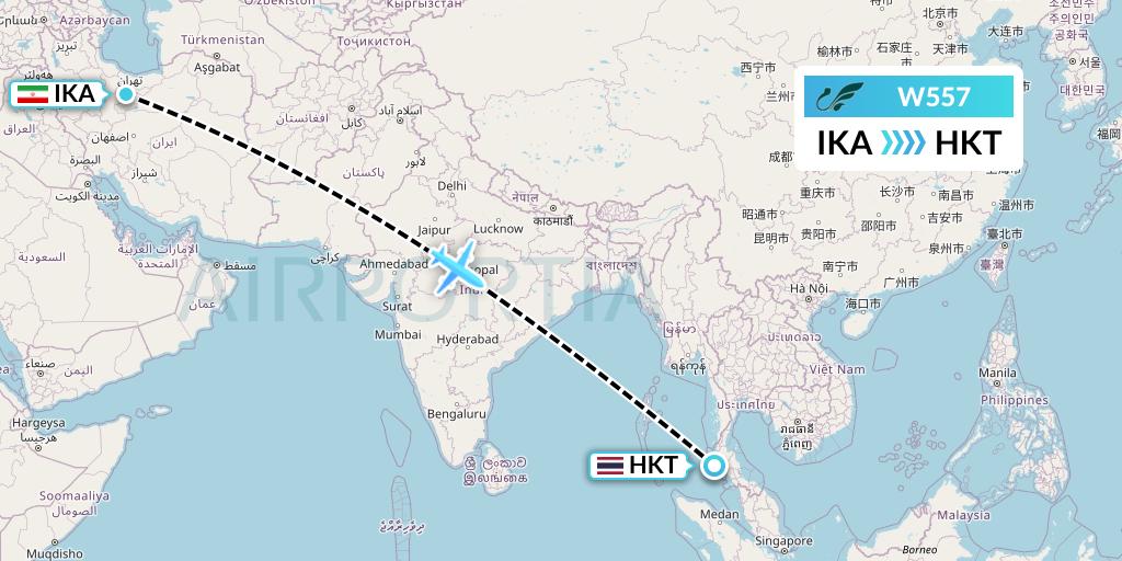 W557 Mahan Air Flight Map: Tehran to Phuket